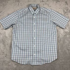 Duluth Trading Shirt Mens Large Green Plaid Wrinkle Fighter Short Sleeve Relaxed